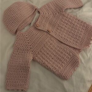 Handmade Pink Crochet Kids Jacket and Hat Set